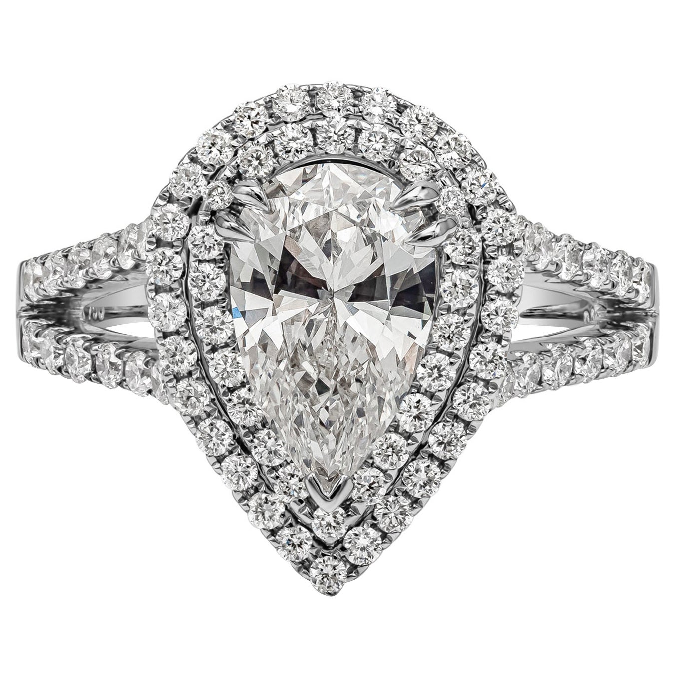 GIA-zertifizierter 1.53 Karat birnenförmiger Diamant-Verlobungsring mit doppeltem Halo