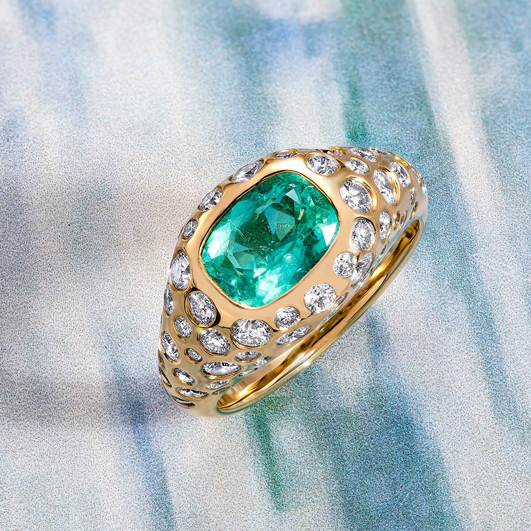 GIA Certified 1.53 Ct Cushion Cut Brazilian Paraiba Tourmaline Bombe Ring For Sale 1