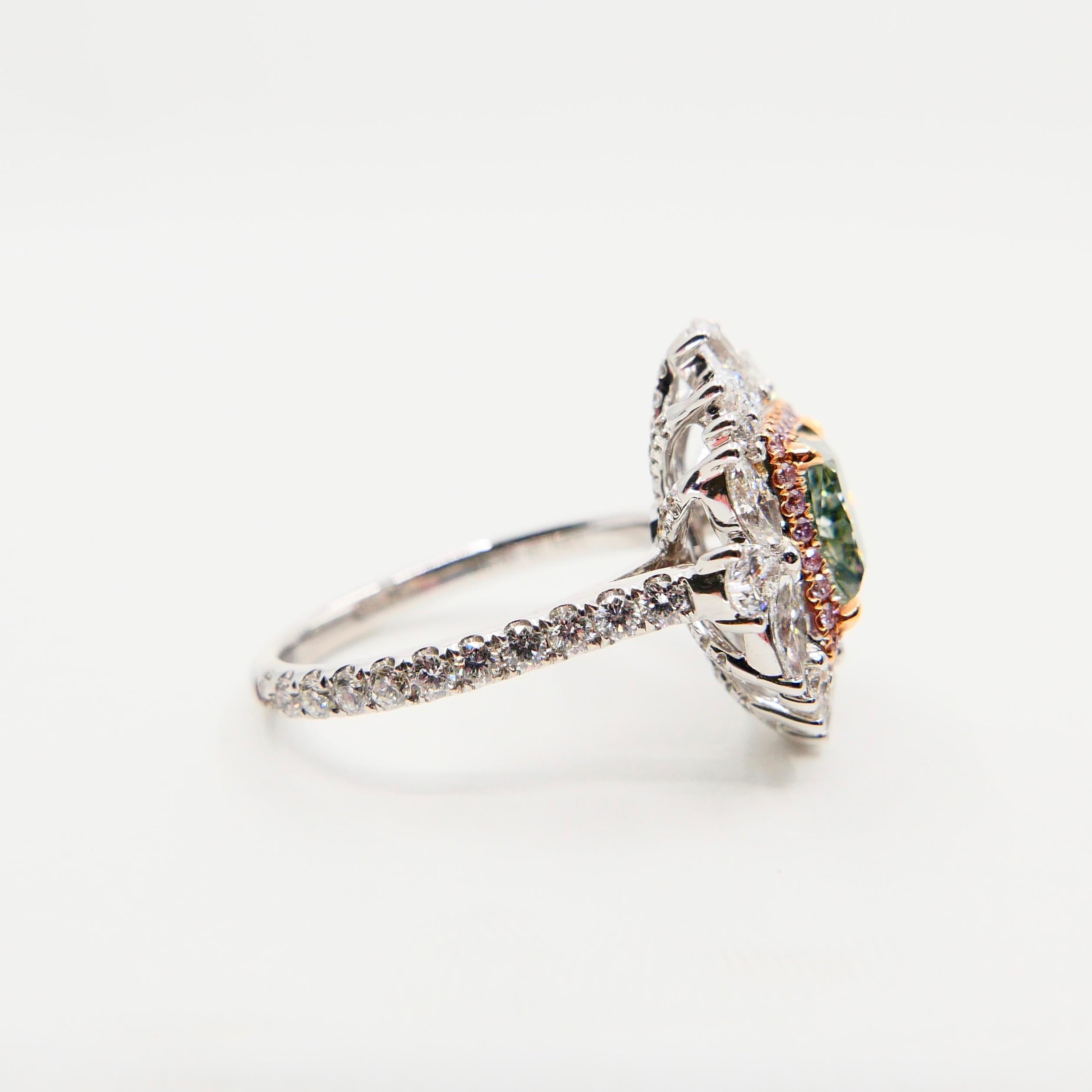 GIA Certified 1.53 Fancy Green Diamond Cocktail Ring With Pink Diamonds 5