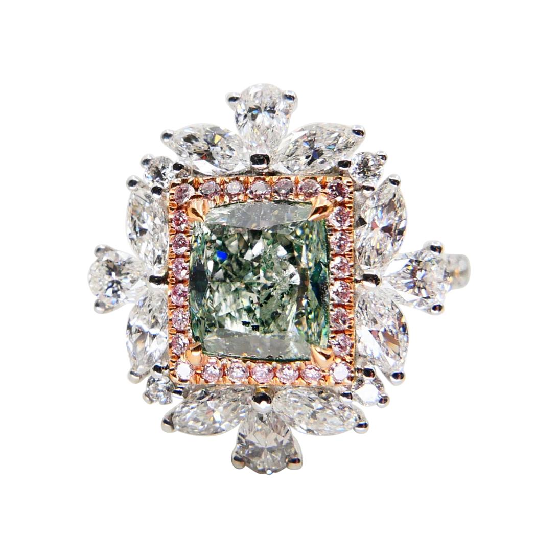 green and pink diamond ring