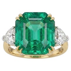 GIA Certified 15.31 Carat Colombian Emerald Heart Diamond Platinum Gold Ring