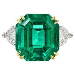 Bague en or platine certifiée GIA 15,31 carats cœur d'émeraude colombienne diamantée