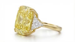 GIA Certified 15.31 Carat Fancy Intense Yellow Cushion Diamond Ring