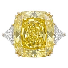 GIA Certified 15.31 Carat Fancy Intense Yellow Cushion Diamond Ring