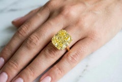 GIA Certified 15.31 Carat Fancy Intense Yellow Cushion Diamond Ring in 18K