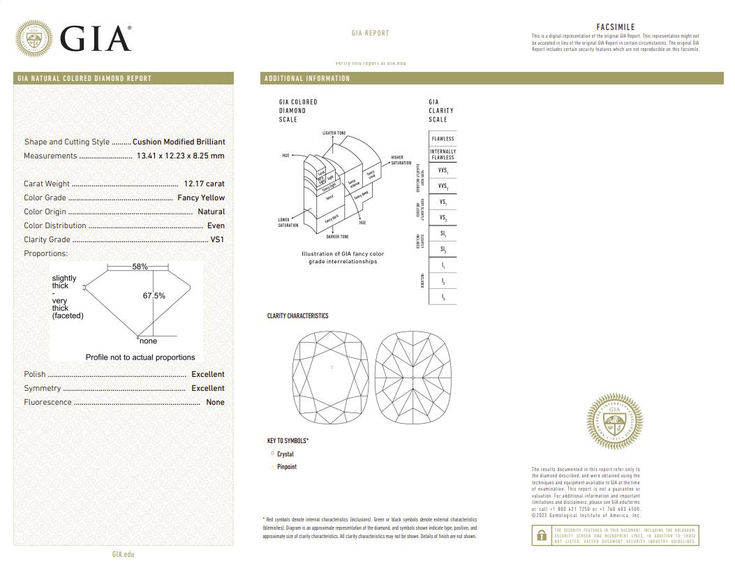 Contemporary GIA Certified 12 Ct. Fancy Yellow Diamond Engagement Platinum Ring For Sale