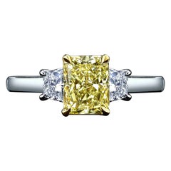 GIA Certified 1.53ct Fancy Yellow, Radiant Diamond Ring