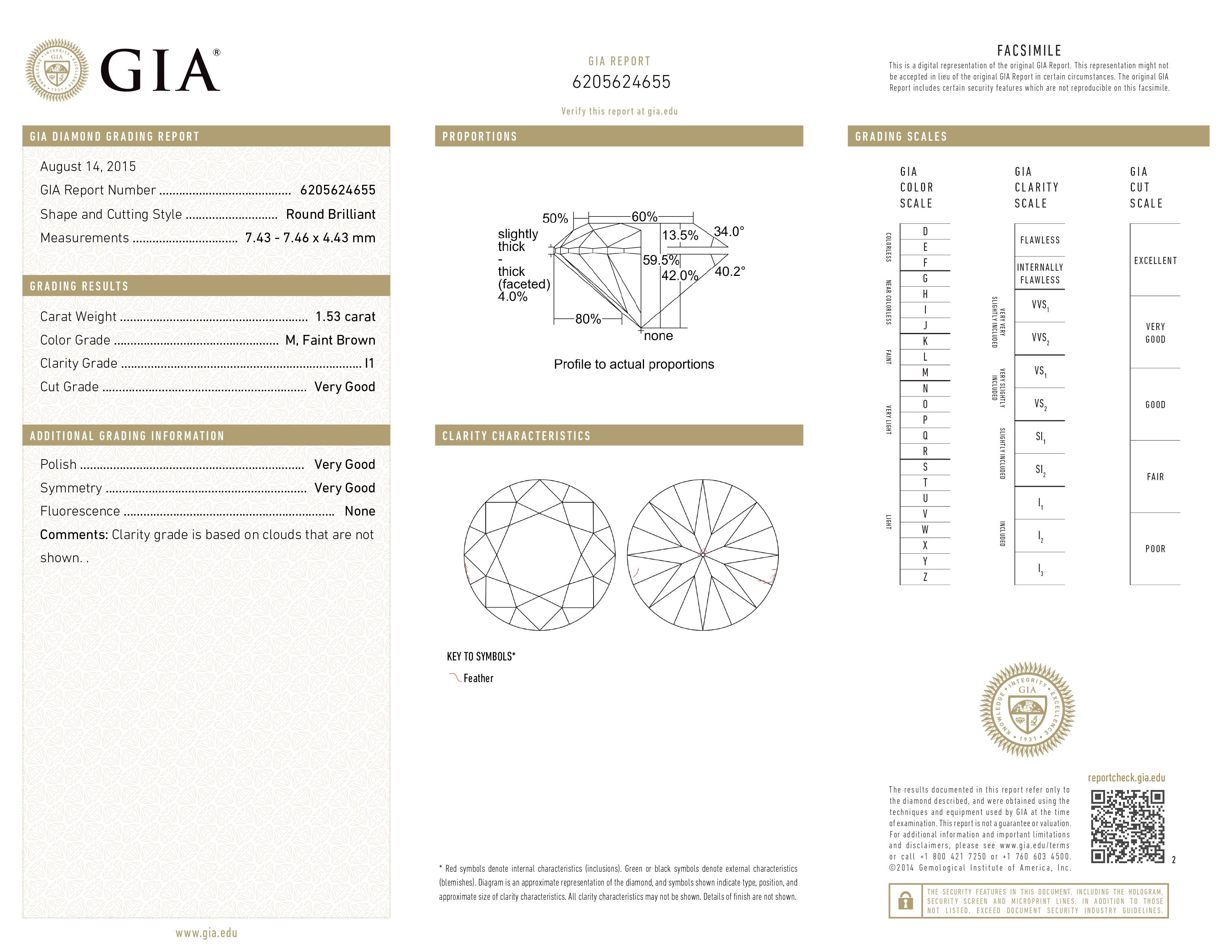 GIA Certified 1.53ct M-Color Exquisite Natural Diamond Engagement Ring In New Condition For Sale In Hong Kong, HK