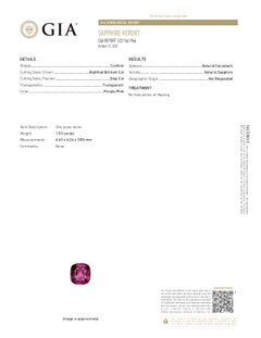 GIA Certified 1.53 Carat Purple Pink Natural Cushion Sapphire