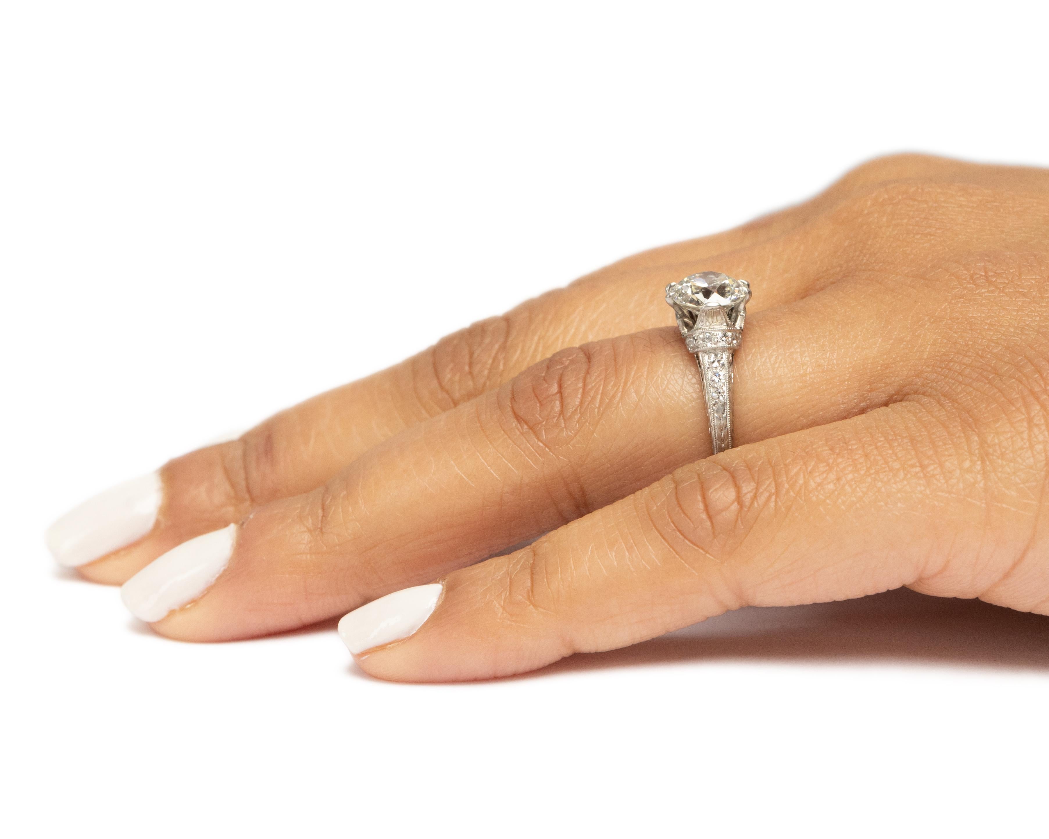Women's GIA Certified 1.54 Carat Art Deco Diamond Platinum Engagement Ring, VEG#2057 For Sale