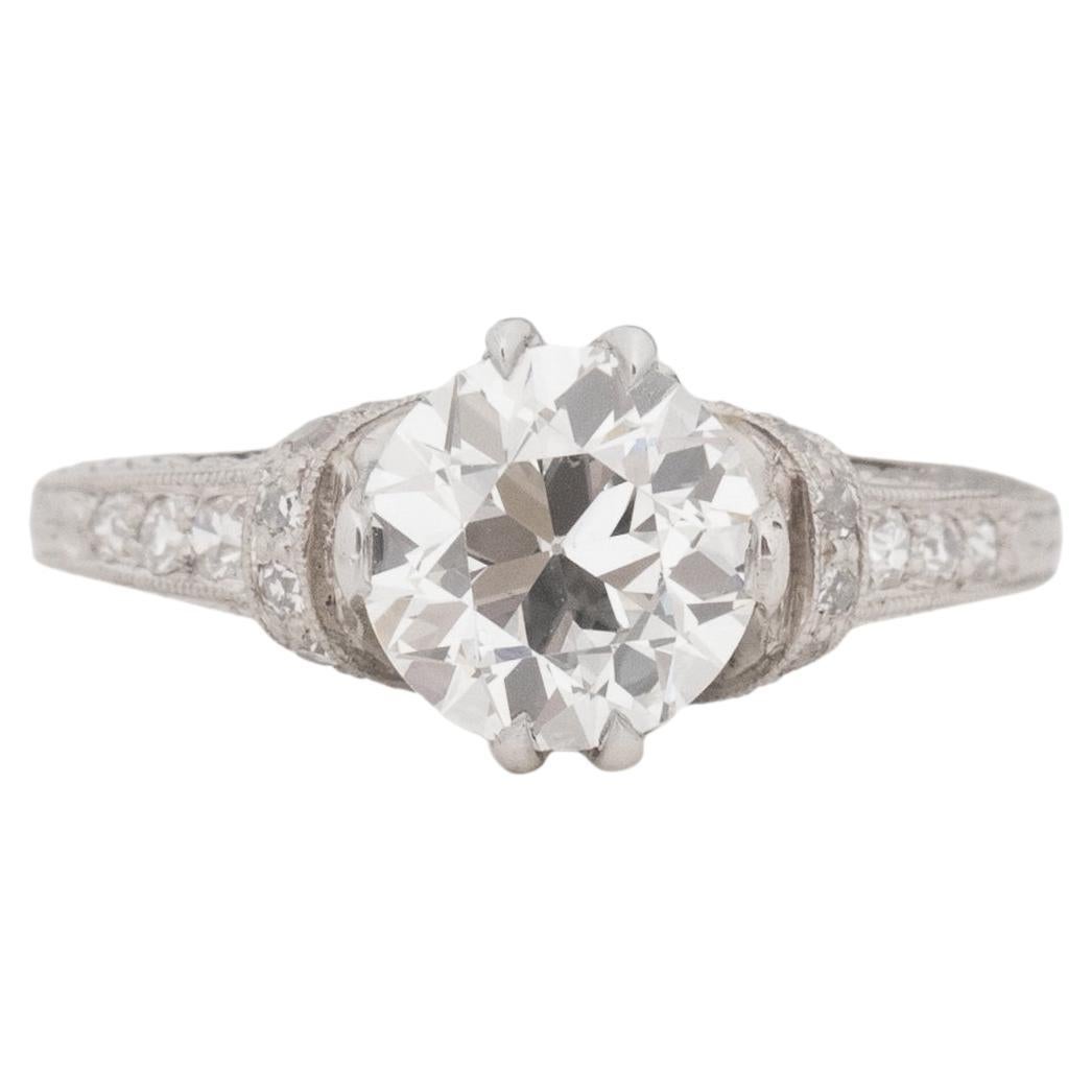 GIA Certified 1.54 Carat Art Deco Diamond Platinum Engagement Ring, VEG#2057