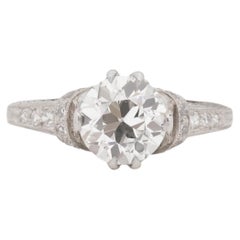 Antique GIA Certified 1.54 Carat Art Deco Diamond Platinum Engagement Ring, VEG#2057