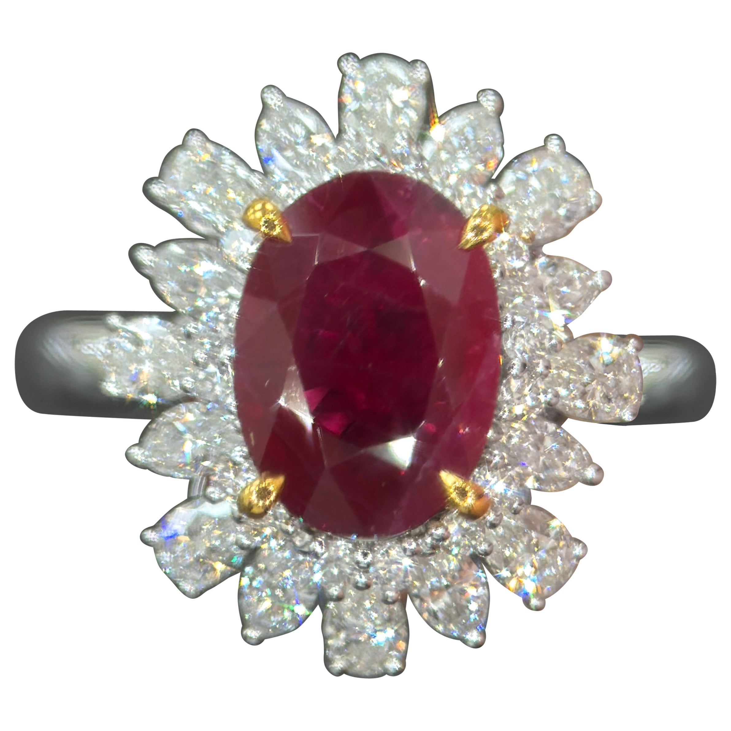 GIA Certified 1.54 Carat Burma No Heat Ruby White Diamond Platinum Ring