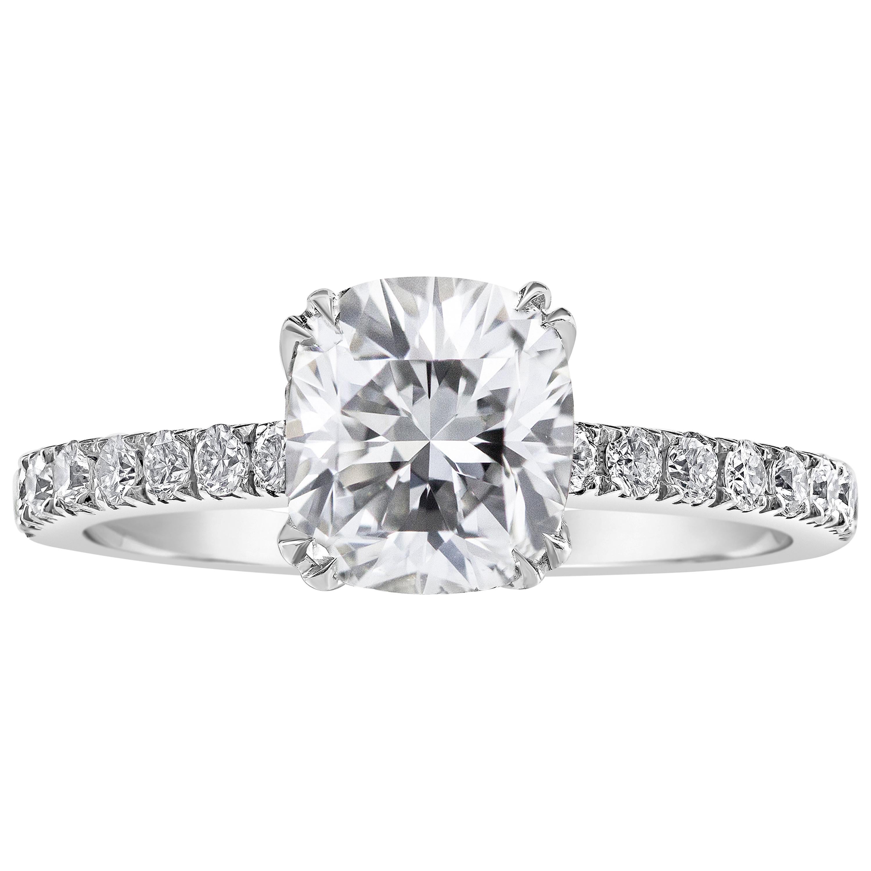 GIA Certified 1.54 Carats Cushion Cut Diamond French Pave Engagement Ring