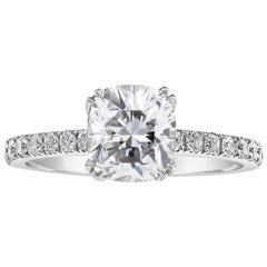 GIA Certified 1.54 Carats Cushion Cut Diamond French Pavé Engagement Ring