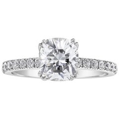 Bague de fiançailles certifiée GIA 1,54 carats, diamant taille coussin, pavé français