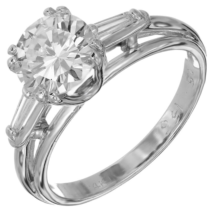 GIA Certified 1.54 Carat Diamond Baguette Gold Three-Stone Engagement Ring For Sale