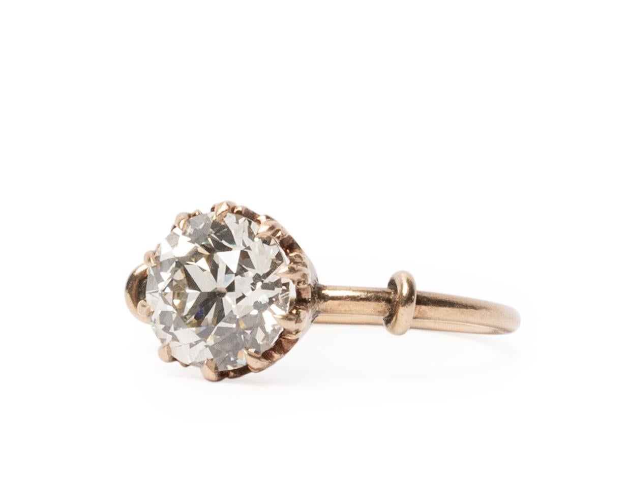 Ring Size: 4
Metal Type: 14K Yellow Gold [Hallmarked, and Tested]
Weight: 1.7 grams

Center Diamond Details:
GIA REPORT #: 2195645297
Weight: 1.54 carat
Cut: Old European Brilliant
Color: K
Clarity: VS1

Finger to Top of Stone Measurement: