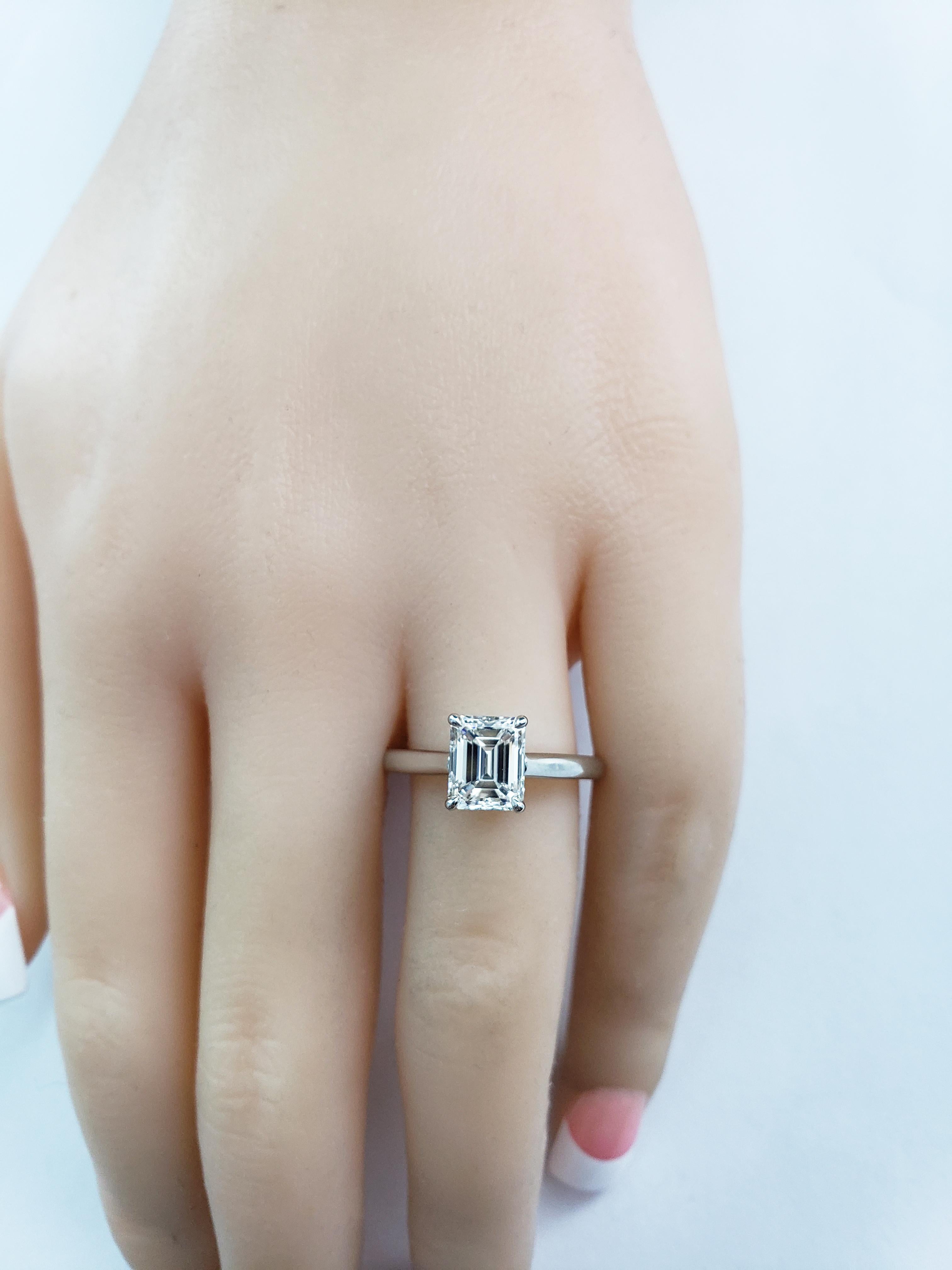 Women's GIA Certified 1.54 Carat Emerald Cut Diamond Solitaire Engagement Ring