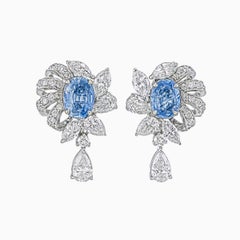 GIA zertifiziert 1,54 Karat Kaschmir blauer Saphir und Diamant-Ohrringe in 18K WG