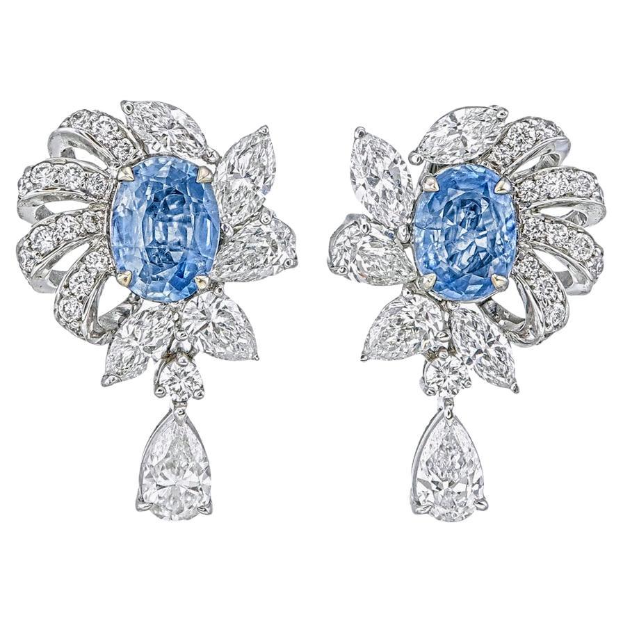 GIA Certified 1.54 Carat Kashmir Blue Sapphire And Diamond Earrings In 18K WG