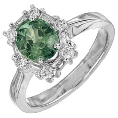 GIA Certified 1.54 Carat Natural Blue Green Sapphire Diamond Engagement Ring