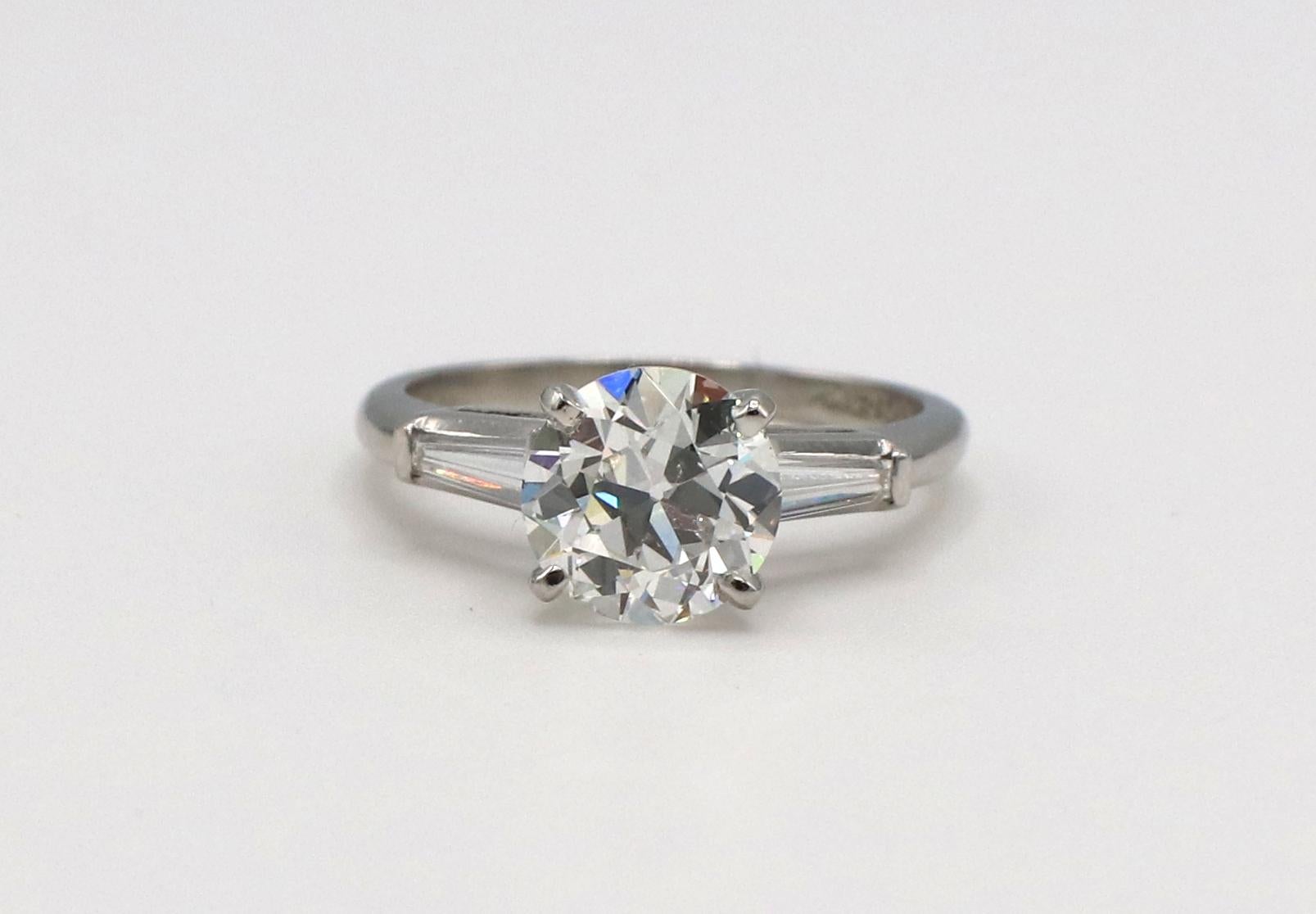 Art Deco GIA Certified 1.54 Carat Old European I SI1 Platinum Diamond Engagement Ring