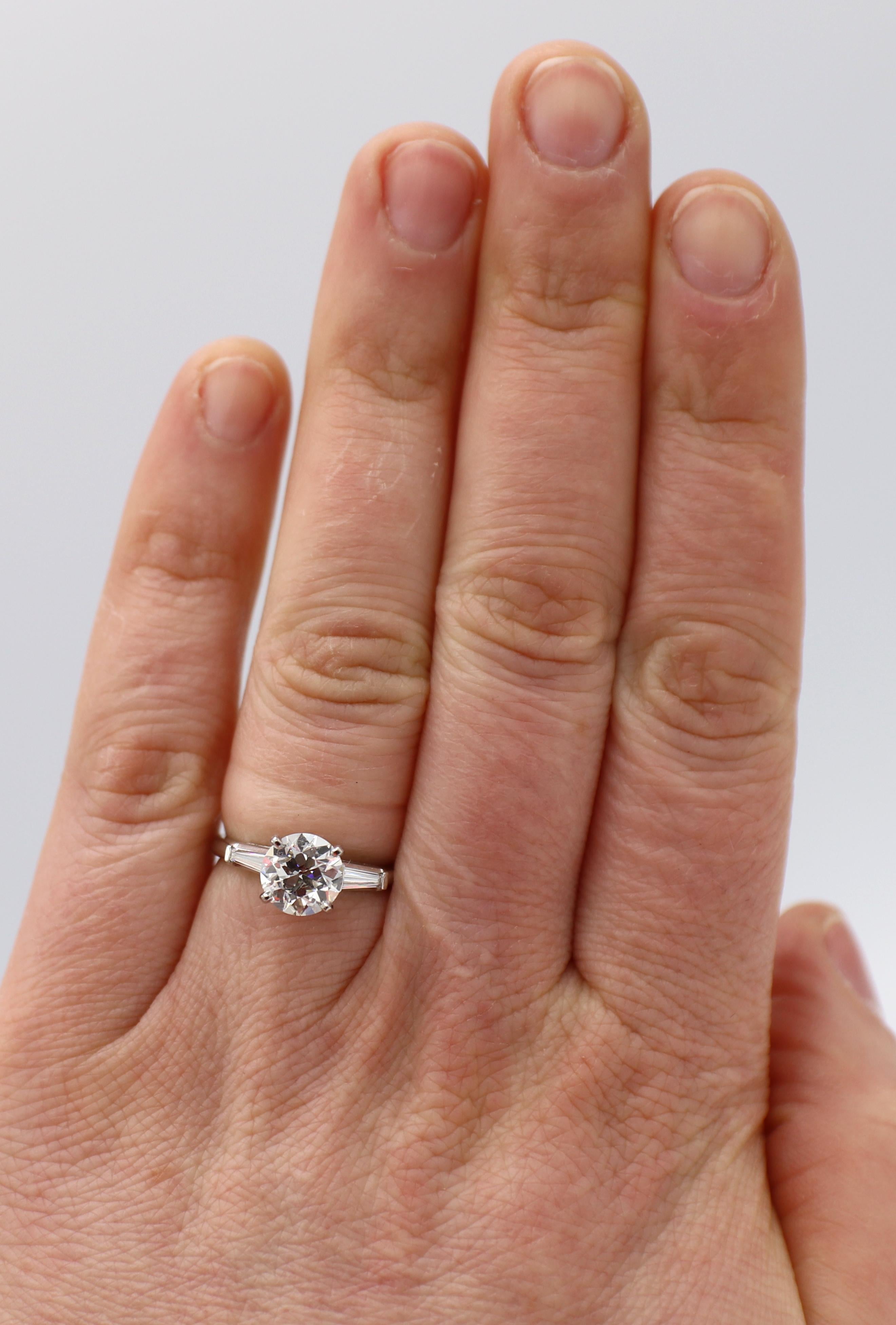 Women's GIA Certified 1.54 Carat Old European I SI1 Platinum Diamond Engagement Ring