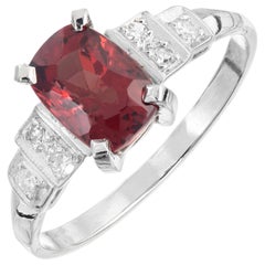 GIA Certified 1.54 Carat Orange Red Cushion Spinel Platinum Gold Engagement Ring