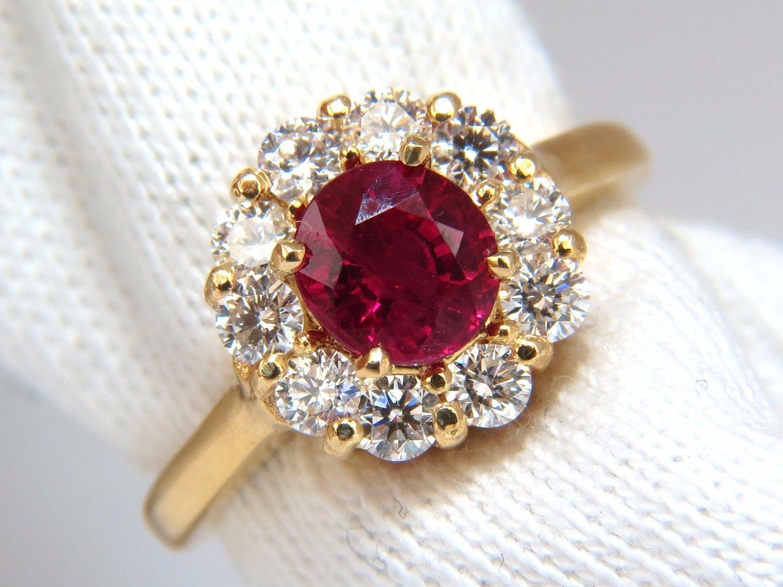 GIA Certified 1.54 Carat Oval Cut Red Ruby .88 Carat Diamonds Ring 18 Karat For Sale 2