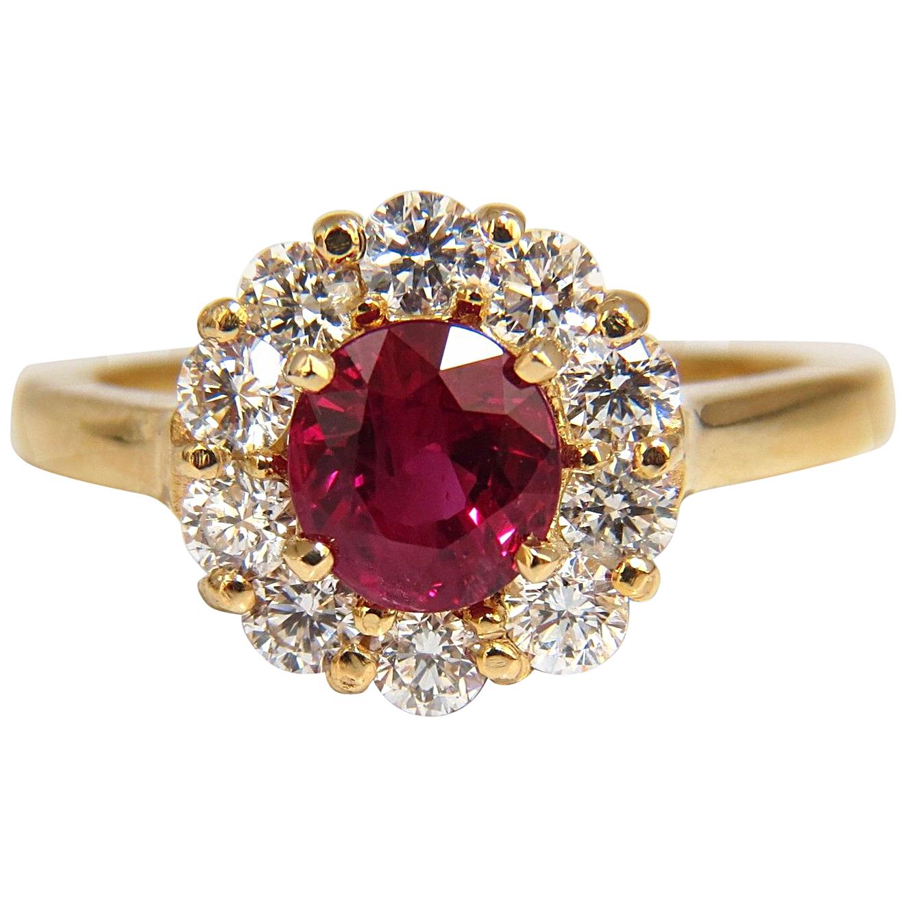 GIA Certified 1.54 Carat Oval Cut Red Ruby .88 Carat Diamonds Ring 18 Karat For Sale