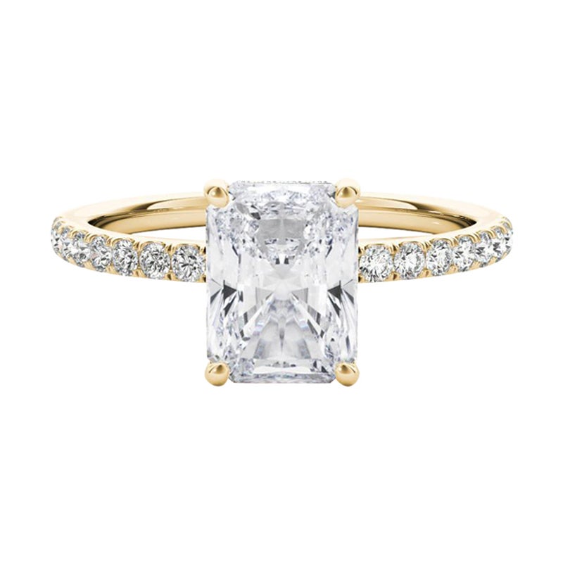 Anillo de diamantes de oro amarillo de 18 quilates con halo oculto radiante de 1,54 quilates certificado por GIA