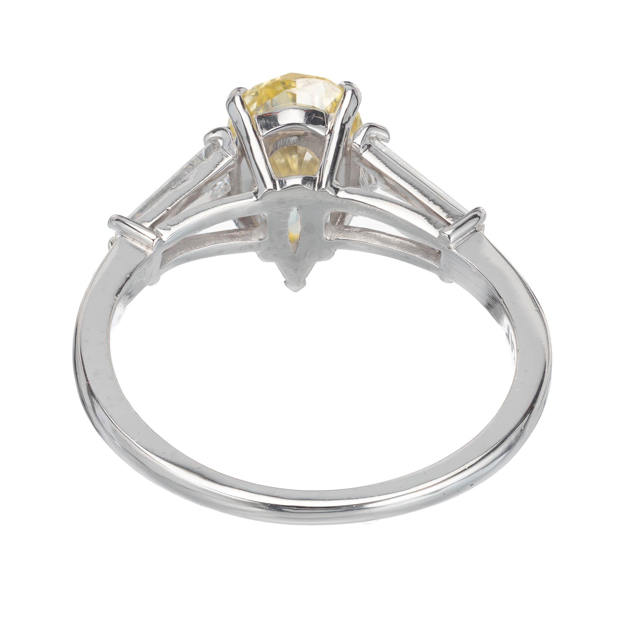 Women's GIA Certified 1.54 Carat Pear Yellow Diamond Platinum Engagement Ring 