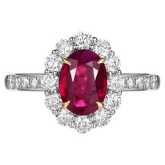 GIA Certified 1.54 Carat Pigeons Blood Ruby Diamond Rings in 18 Karat Gold