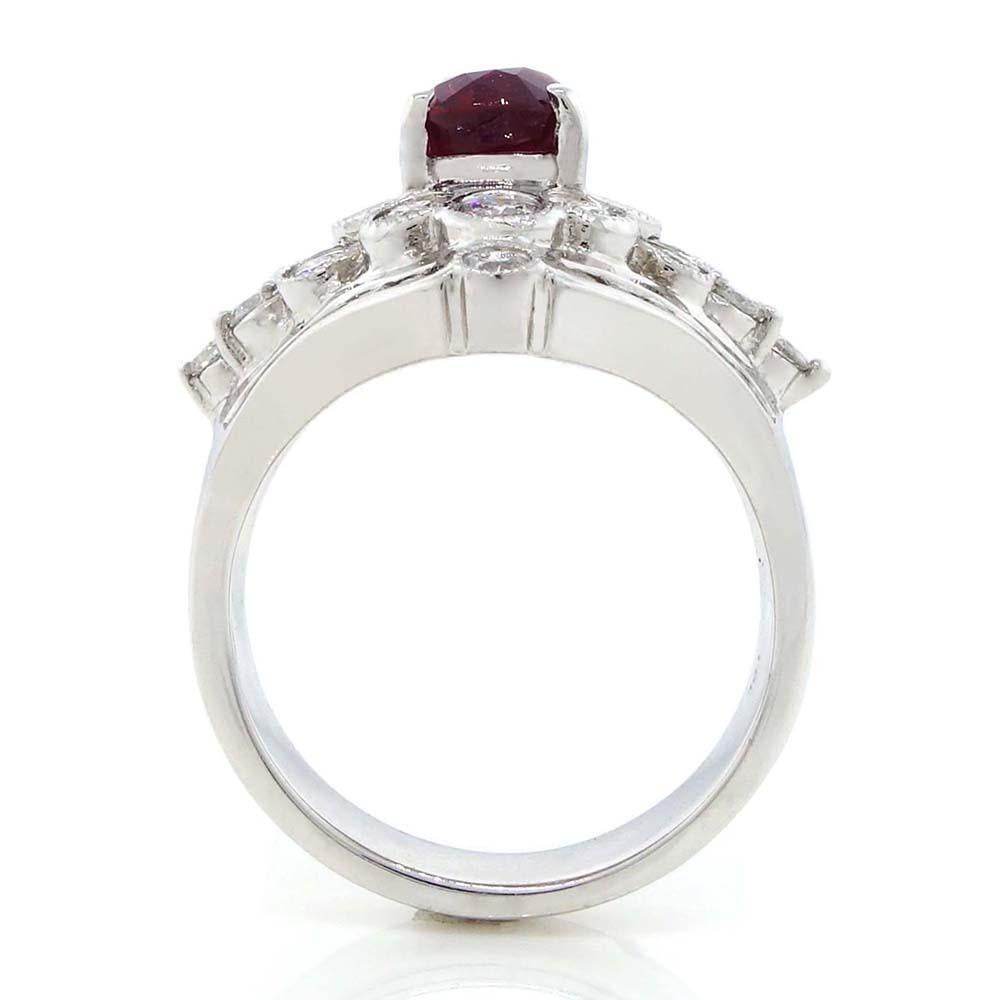 Oval Cut GIA Certified 1.54 Carat Ruby and Diamond Ring in 18k White Gold For Sale