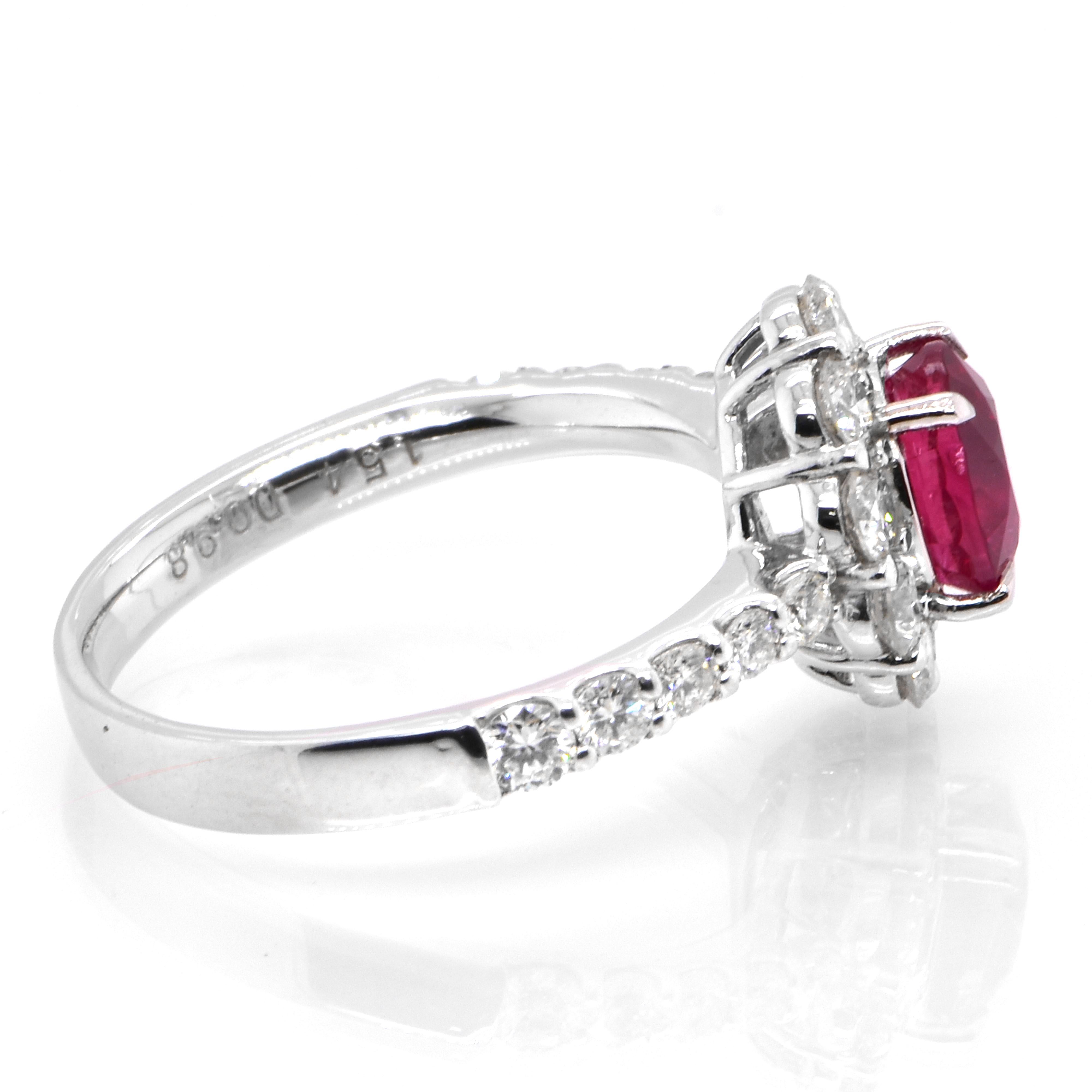 Modern GIA Certified 1.54 Carat Untreated (No Heat) Ruby & Diamond Ring Set in Platinum For Sale