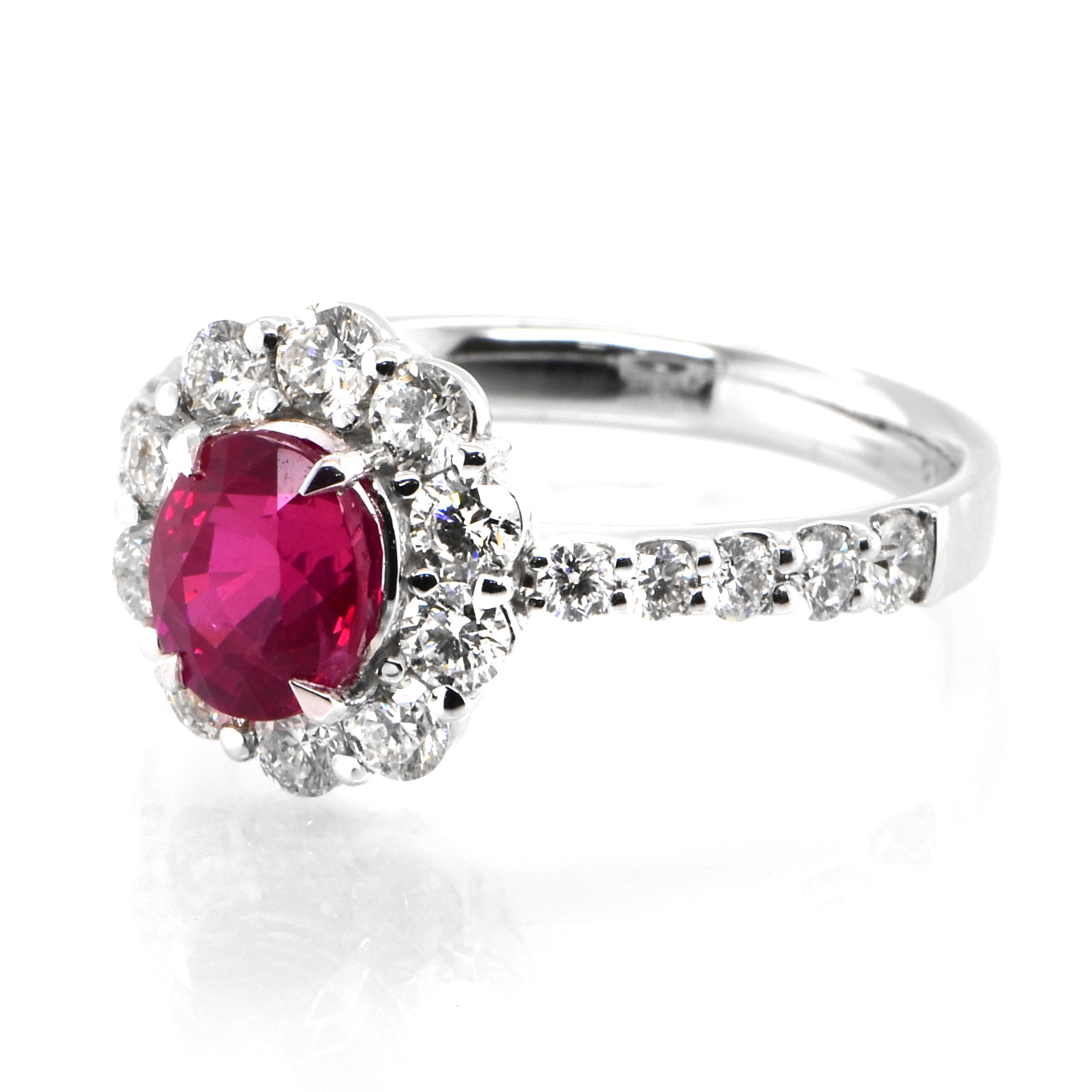 Oval Cut GIA Certified 1.54 Carat Untreated (No Heat) Ruby & Diamond Ring Set in Platinum For Sale