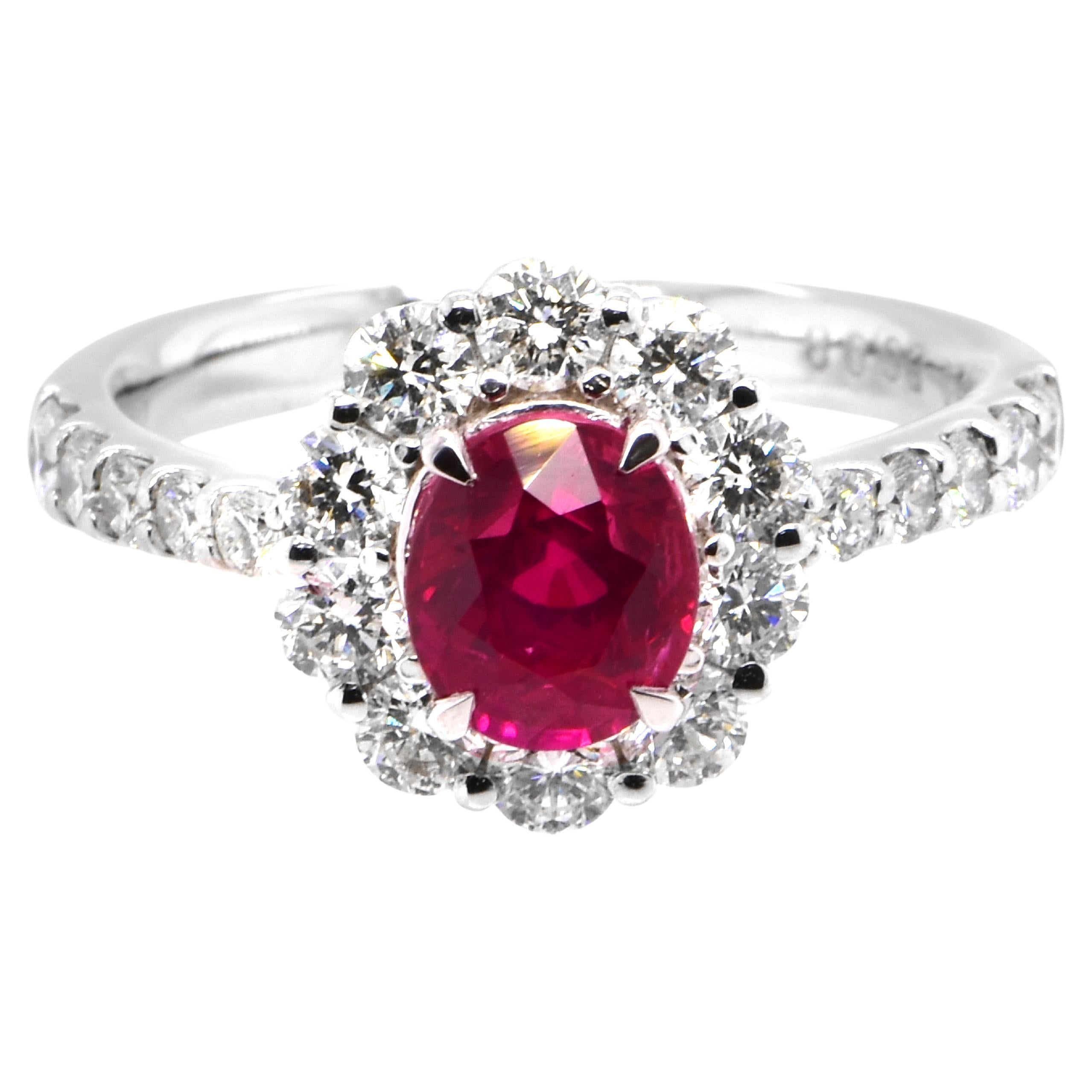 GIA Certified 1.54 Carat Untreated (No Heat) Ruby & Diamond Ring Set in Platinum For Sale