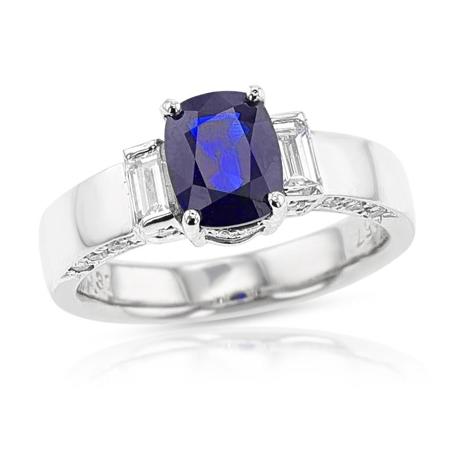 Cushion Cut GIA Certified 1.54 ct. Unheated Burma Sapphire Ring with Diamonds, Platinum For Sale