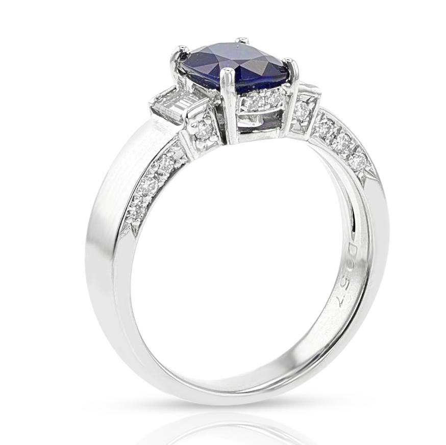 Women's or Men's GIA Certified 1.54 ct. Unheated Burma Sapphire Ring with Diamonds, Platinum For Sale
