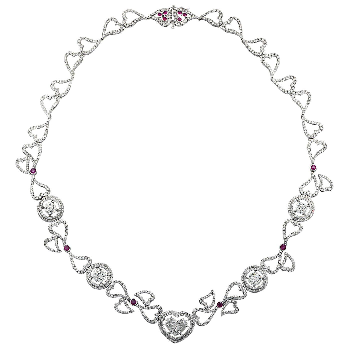GIA Certified 15.42 Carat Diamond Heart and Ruby Necklace