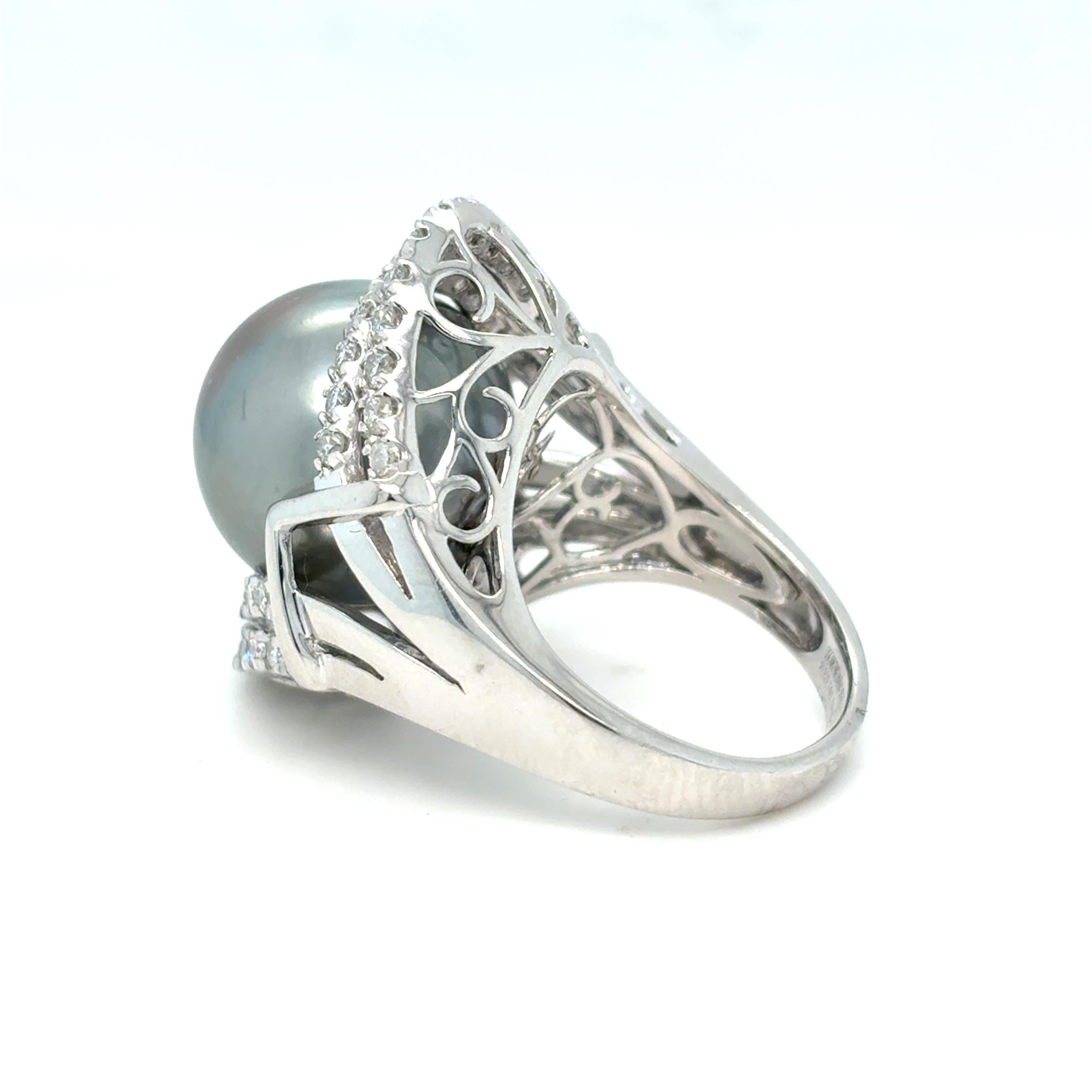 GIA Certified 15.45mm Tahitian Pearl Diamond Cocktail Ring For Sale 9