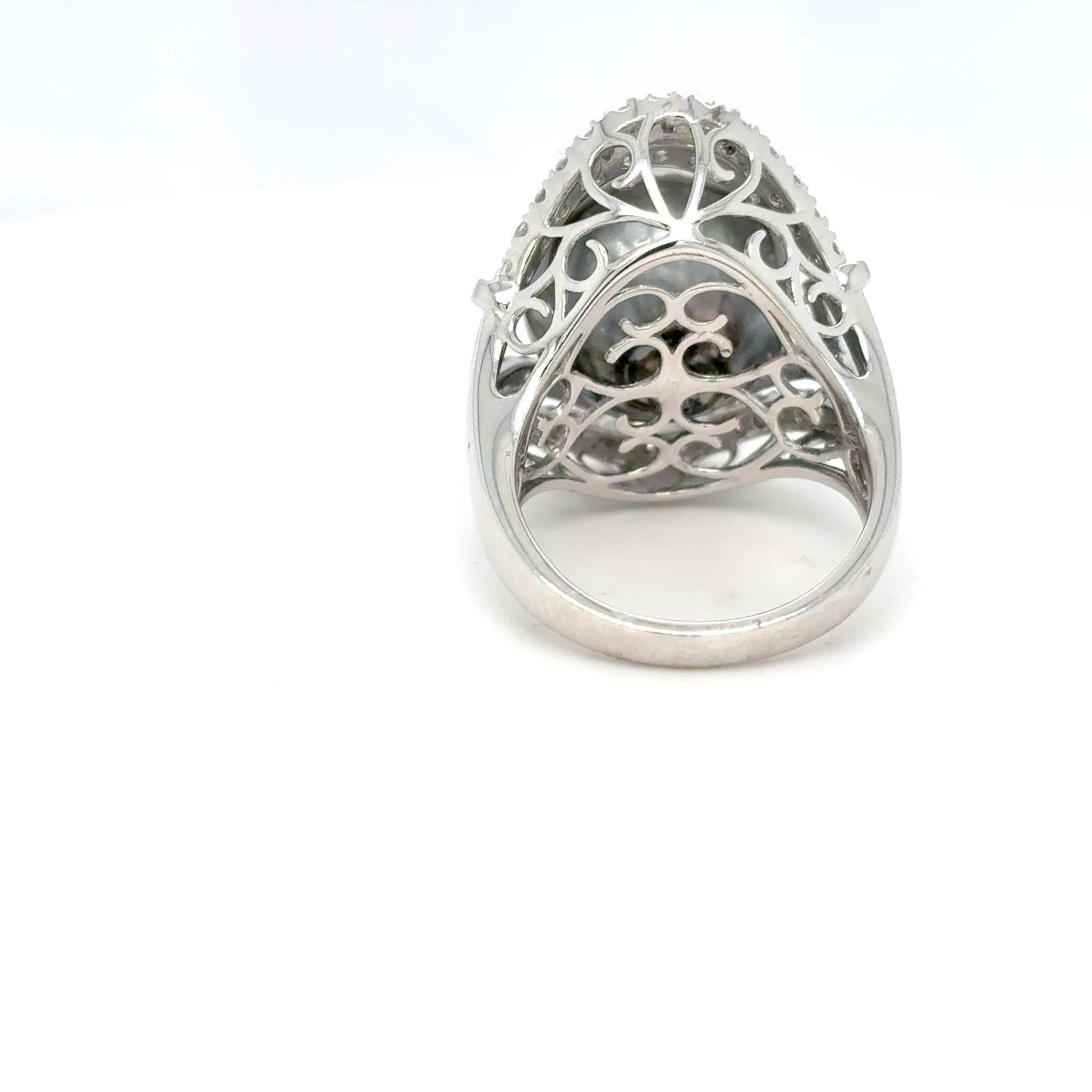 GIA Certified 15.45mm Tahitian Pearl Diamond Cocktail Ring For Sale 11
