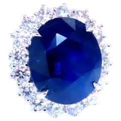 GIA Certificado 15.49ct Zafiro Natural Diamantes Anillo Racimo 18kt 51141