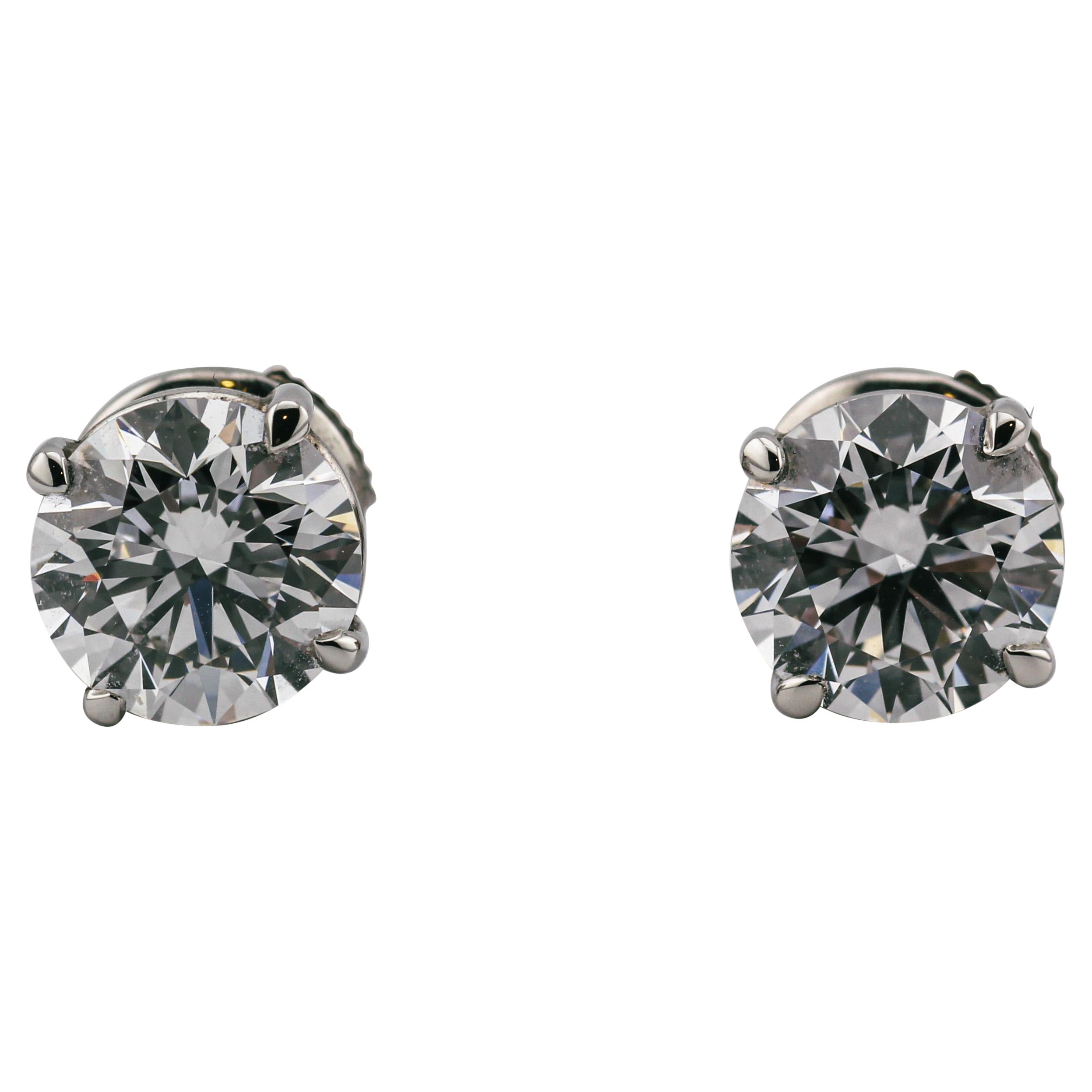 Clous d'oreilles en platine avec diamants certifiés GIA de 1,55 + 1,51 D de couleur IF Clarity