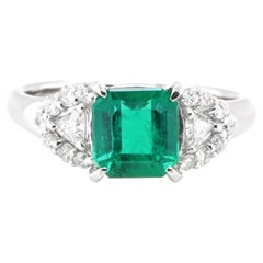 GIA Certified 1.55 Carat Colombian Emerald and Diamond Ring Set in Platinum