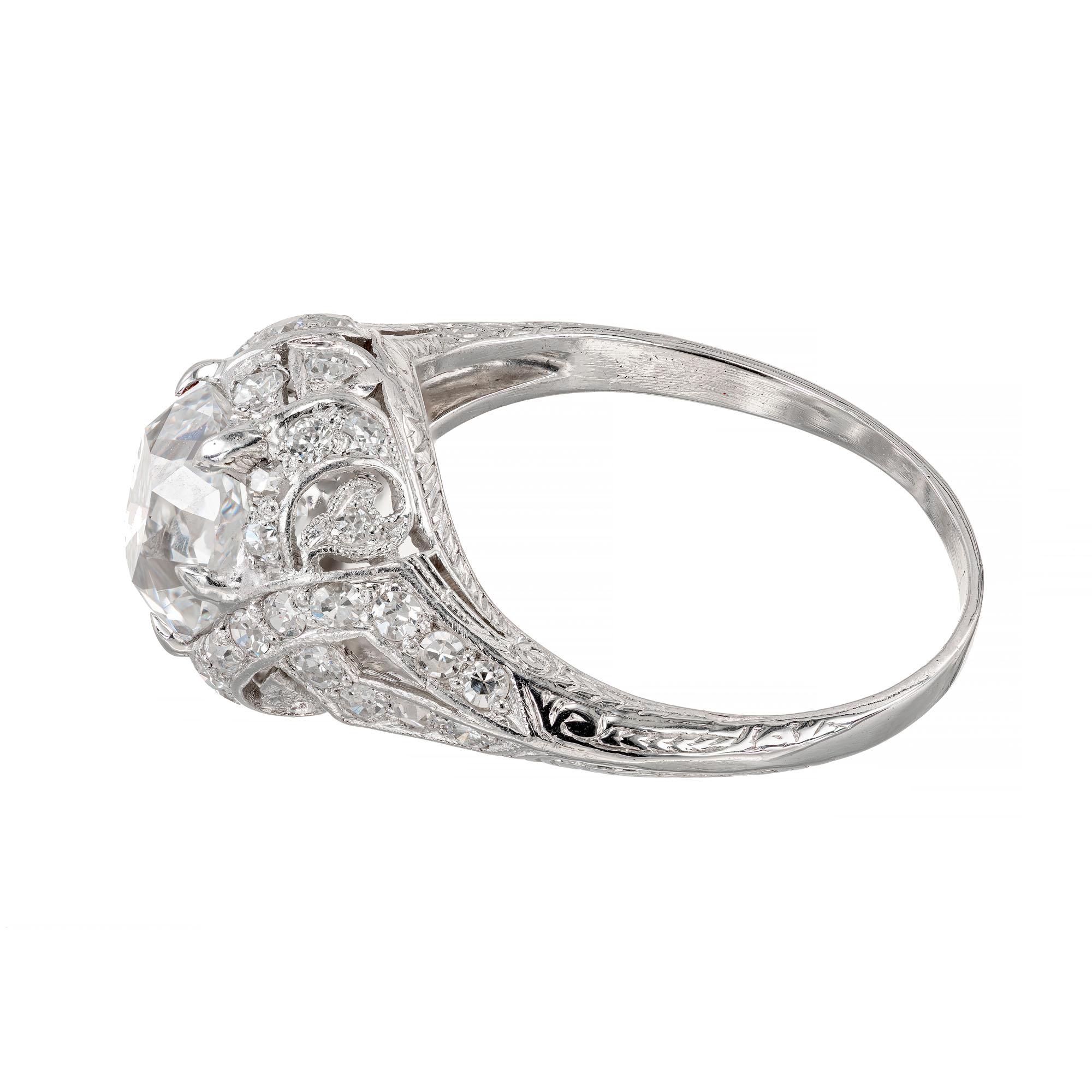 Old European Cut GIA Certified 1.55 Carat Diamond Platinum Engagement Ring For Sale