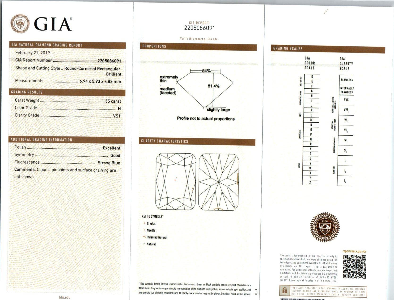 Platin-Verlobungsring mit GIA-zertifiziertem 1,55 Karat Diamant im Zustand „Hervorragend“ im Angebot in Stamford, CT