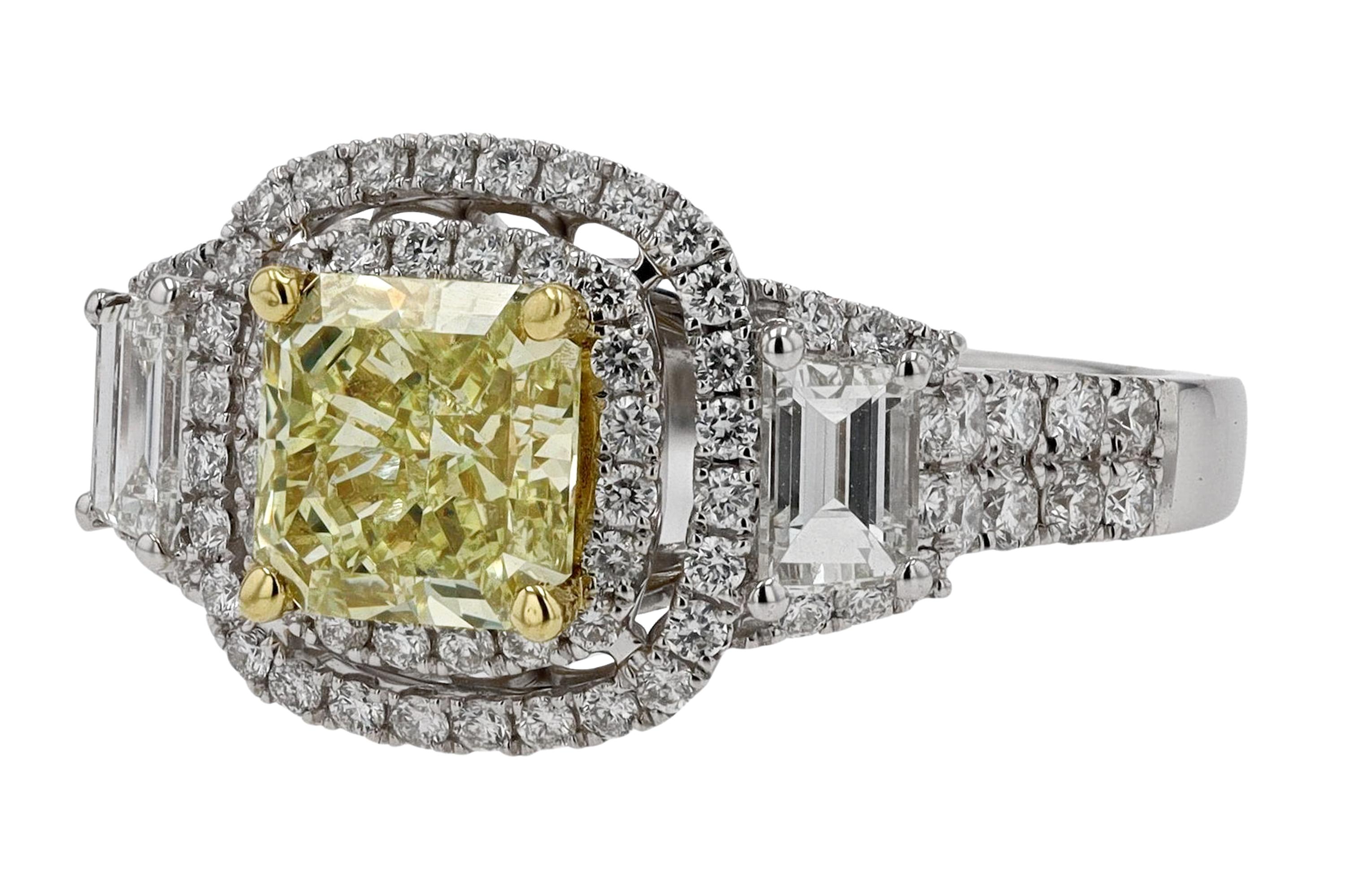 GIA Certified 1.55 Carat Fancy Yellow Diamond Engagement Ring In Good Condition For Sale In Santa Barbara, CA