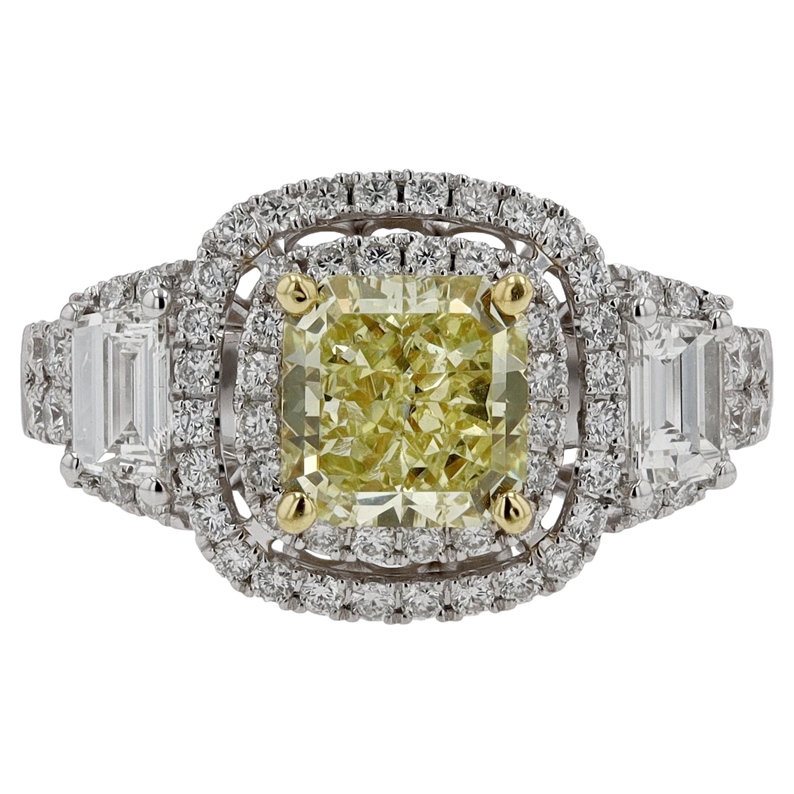 GIA Certified 1.55 Carat Fancy Yellow Diamond Engagement Ring For Sale